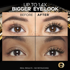 L'Oreal Paris Panorama before and after lashes illustrating voluminous effect