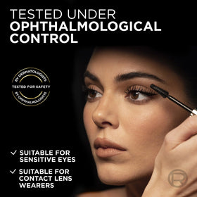 L'Oreal Paris Panorama on a vanity shows finished eye makeup and an enhanced wide-eye effect