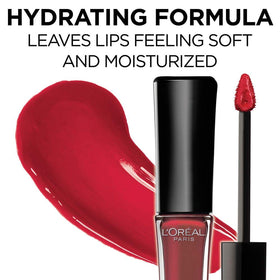 L'Oreal Paris gloss on lips in use demonstrating long-wear shine benefit