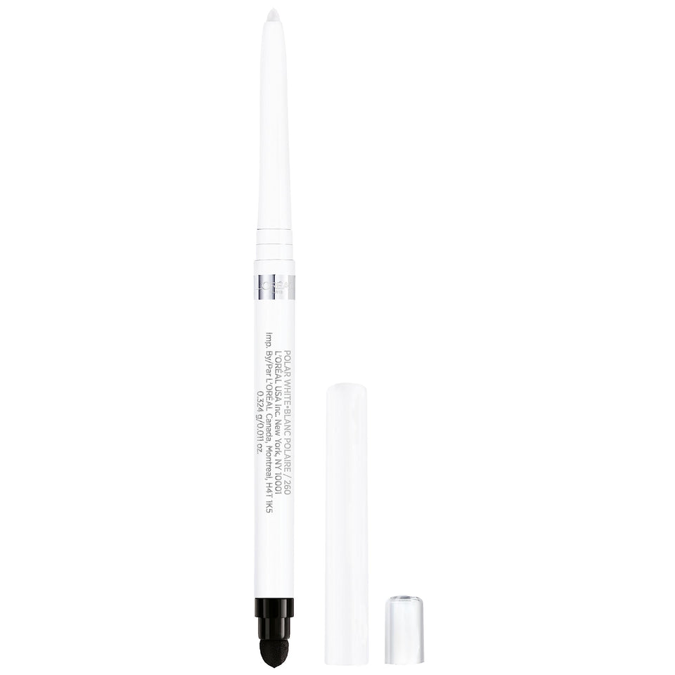 L'Oreal Paris Polar White pencil front view showing packaging and color benefit of precise definition
