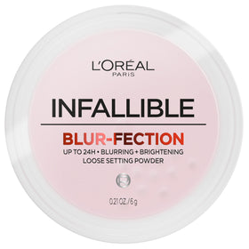 L'Oreal Paris powder front packaging showing compact jar and label, infallible finish benefit