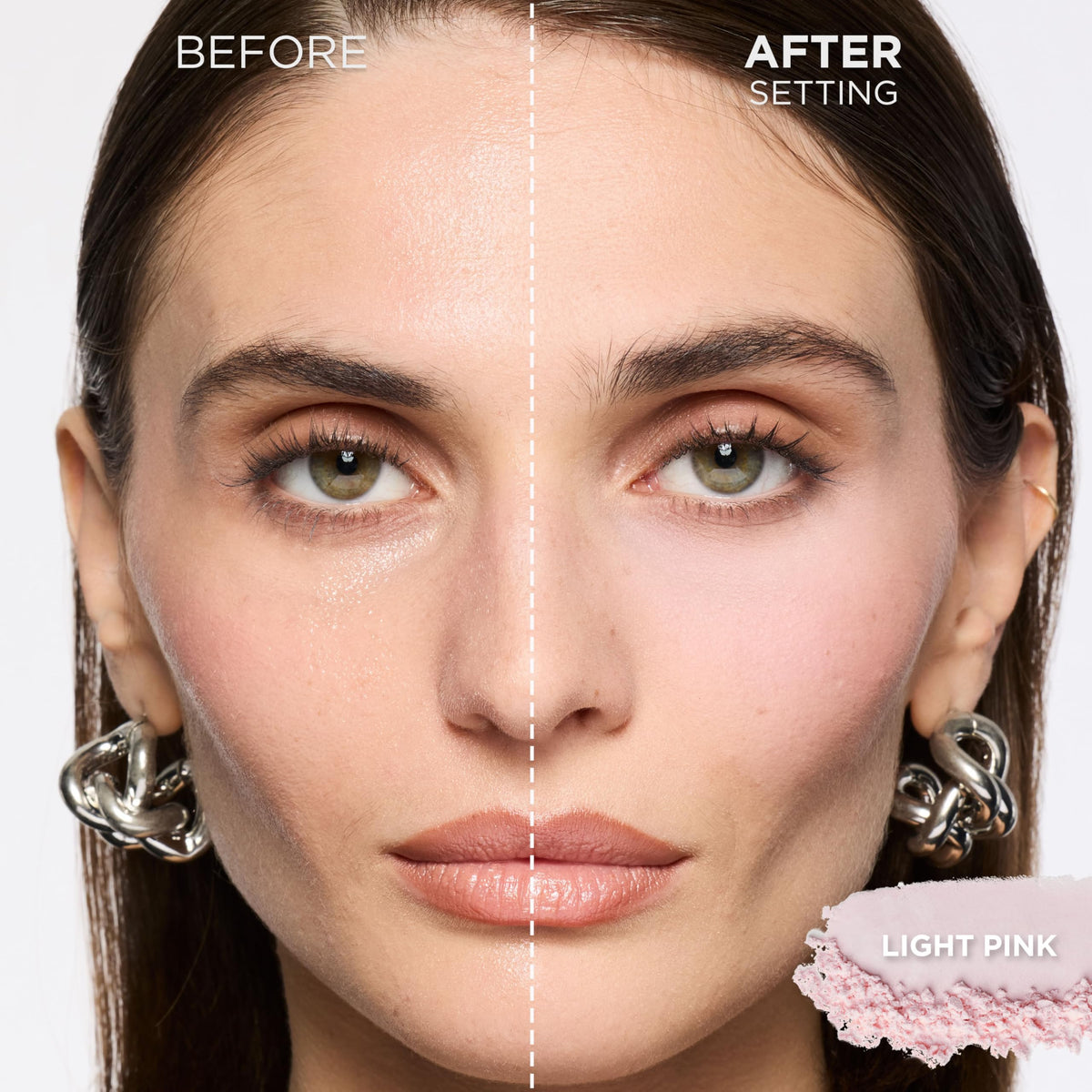 L'Oreal Paris powder open sifter close-up displaying fine-milled texture and easy dispensing
