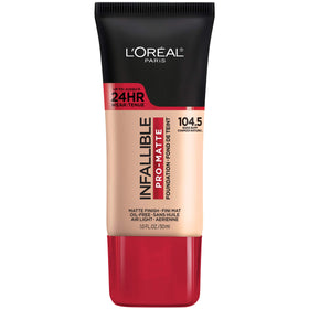 L'Oreal Paris bottle front view showing nude buff shade and matte finish