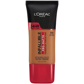 L'Oreal Paris front bottle of Pro-Matte foundation showing shade and benefit
