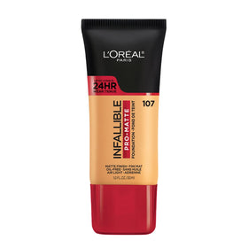L'Oreal Paris foundation bottle front view showing label and sleek design benefit: easy identification