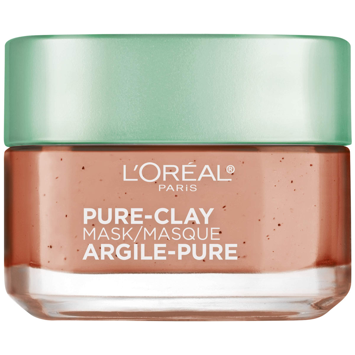L'Oreal Paris mask jar front view showing product branding and clean design benefit clarity
