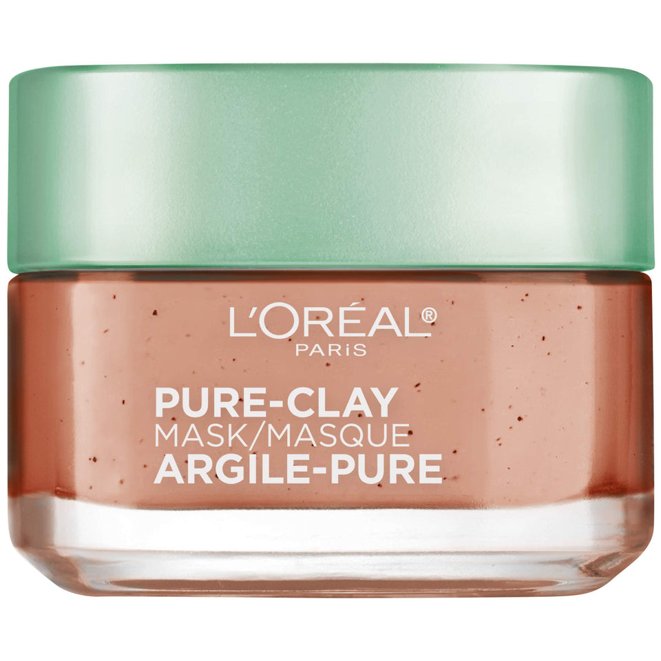 L'Oreal Paris mask jar front view showing product branding and clean design benefit clarity