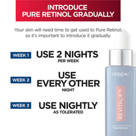 L'Oreal Paris bottle highlighting stability-designed cap, preserves potency benefit