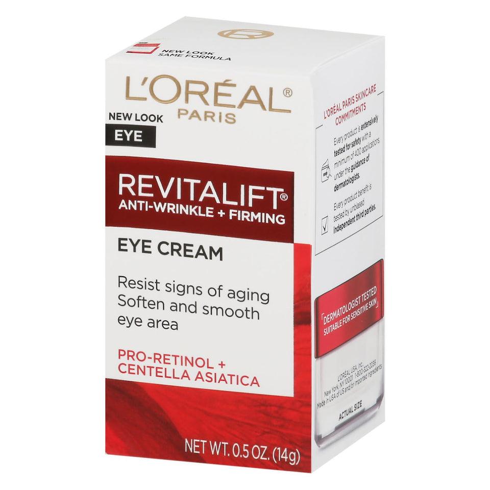 L'Oreal Paris RevitaLift front jar showing product label and size for quick ID and benefit