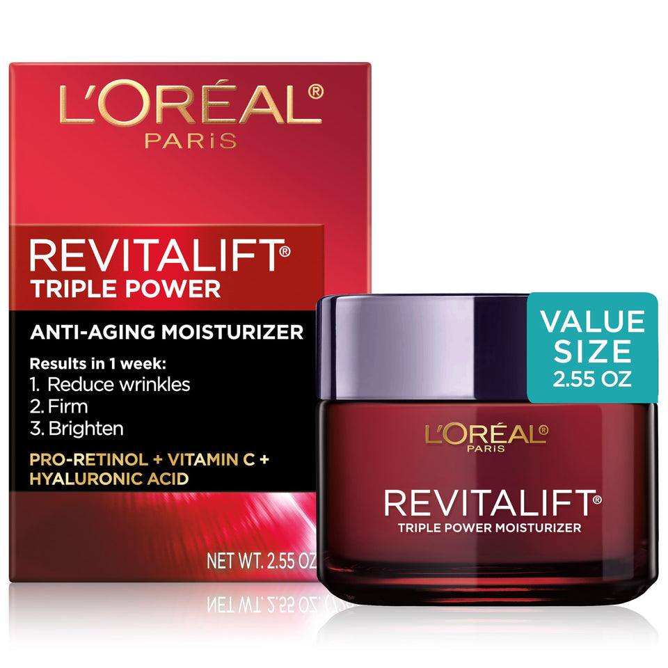 L'Oreal Paris front packaging shows product and claims for quick benefits