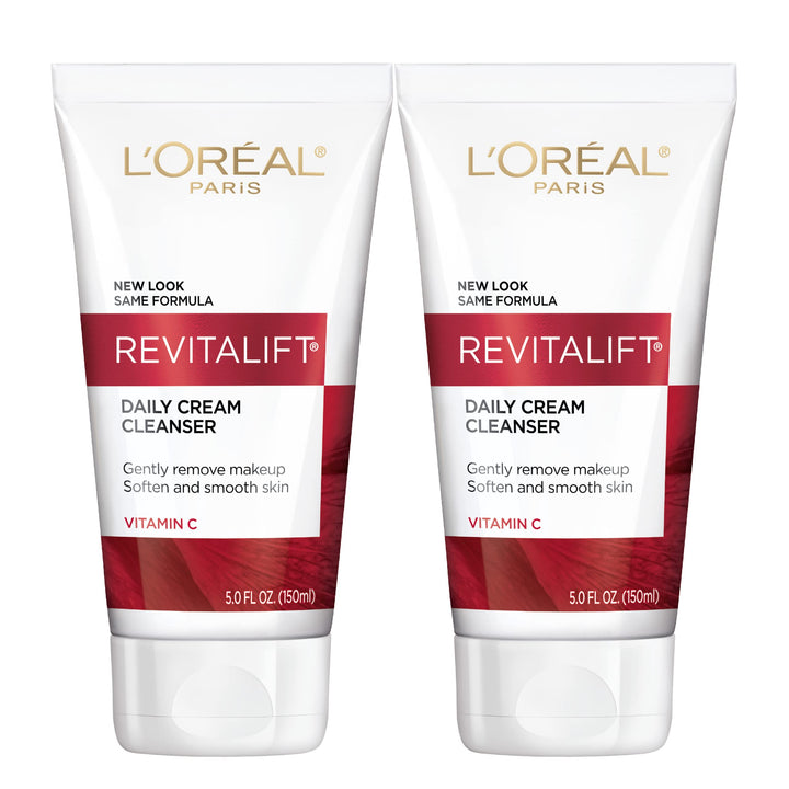 L'Oreal Paris front packaging showing two 5 fl oz tubes for daily cleansing