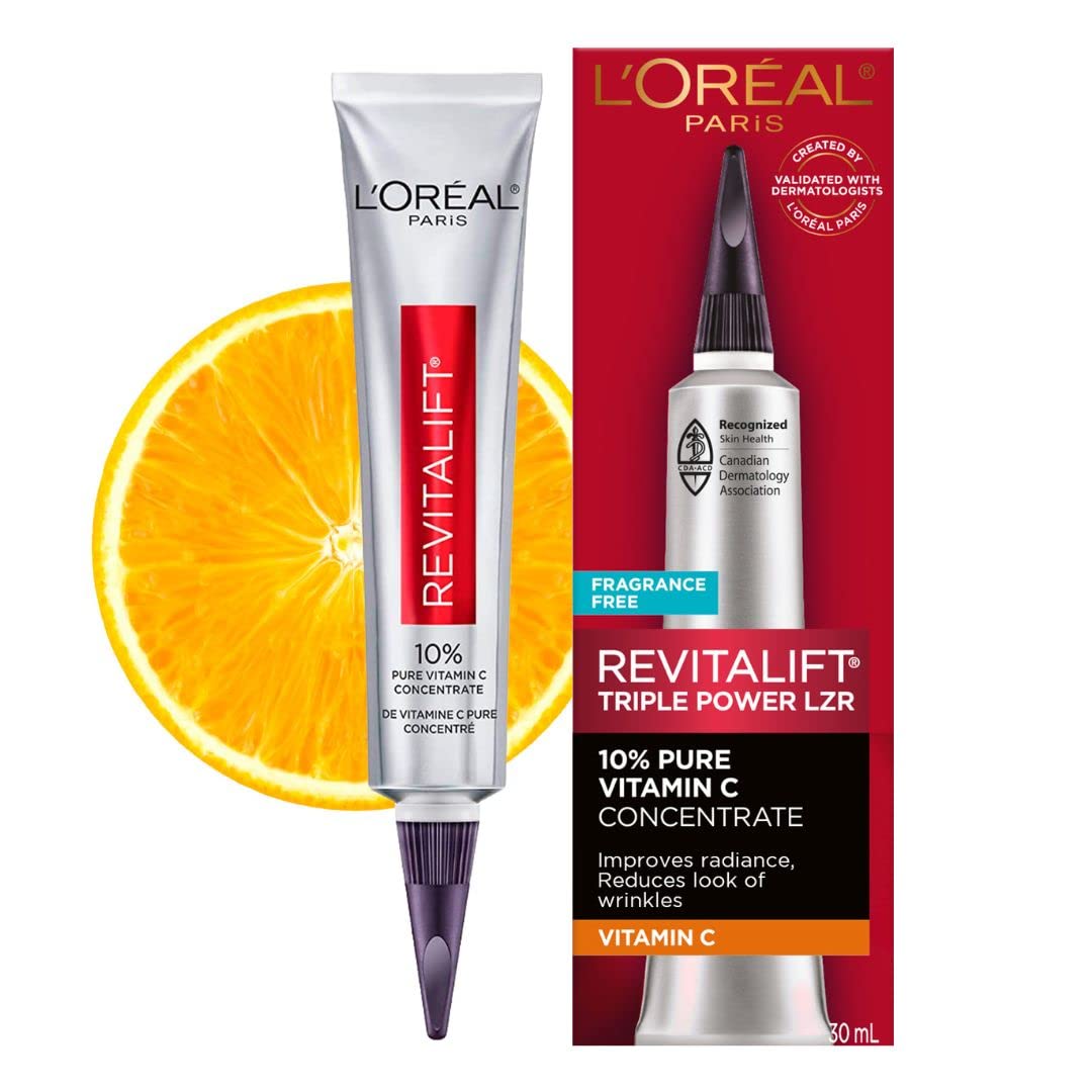 L'Oreal Paris front packaging showing serum and benefit of radiance