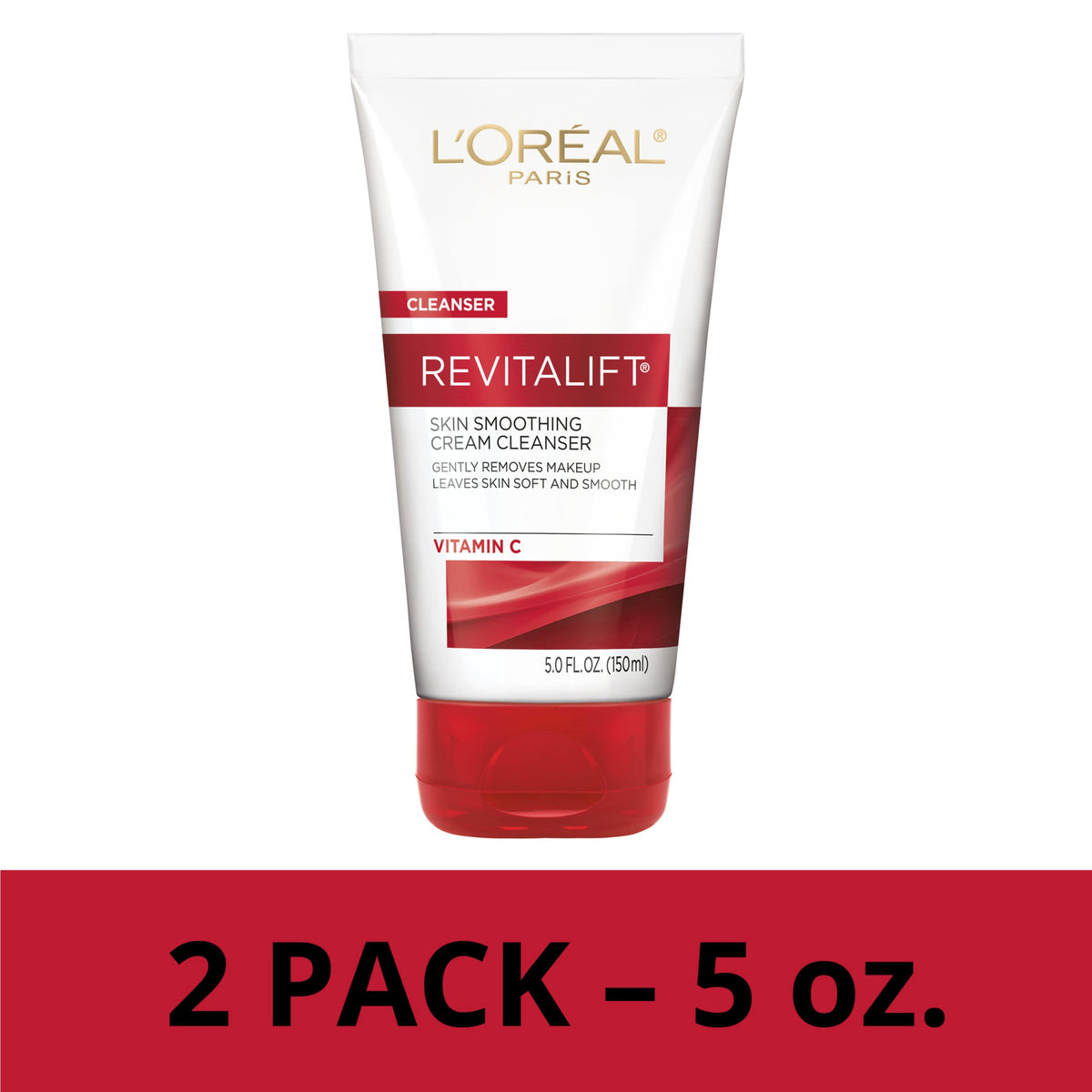 L'Oreal Paris cleanser held in hand to show tube size and travel convenience