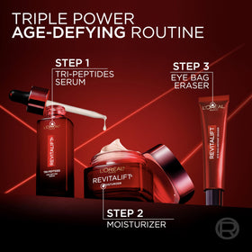 L'Oreal Paris on bathroom vanity with mirror showing lifestyle-ready, camera-ready benefit