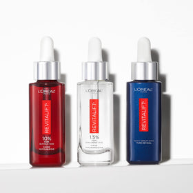 L'Oreal Paris serum styled on bedside table, beauty routine convenience benefit