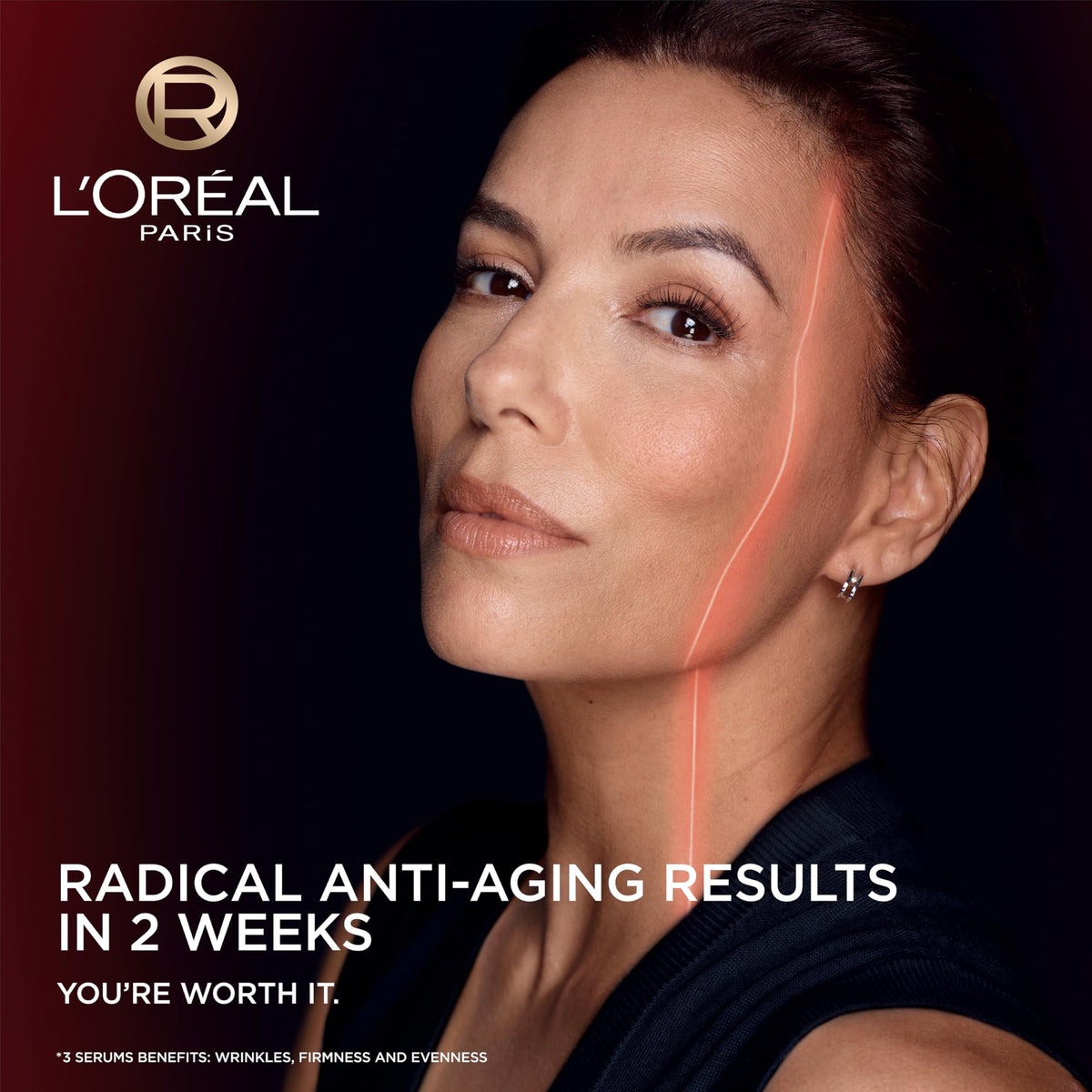 L'Oreal Paris pipette dispensing serum onto skin to show easy application and quick absorption