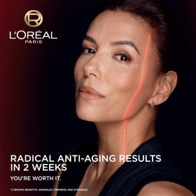 L'Oreal Paris pipette dispensing serum onto skin to show easy application and quick absorption
