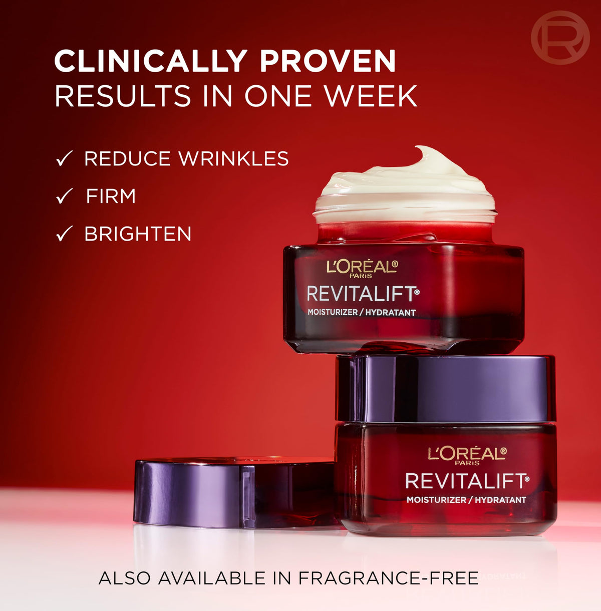 L'Oreal Paris Revitalift cream texture close-up, shows smooth hydrating finish