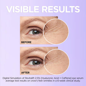 L'Oreal Paris tube label detail highlighting hyaluronic acid and caffeine