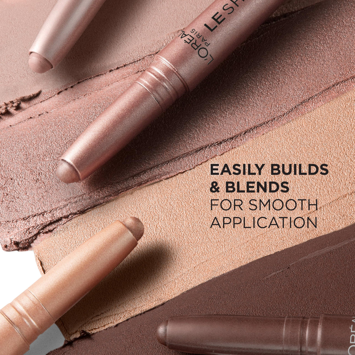 L'Oreal Paris shade comparison trio showing coordination with mattes and shimmers