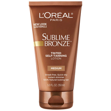 L'Oreal Paris bottle front view showing tinted self-tanning lotion benefit