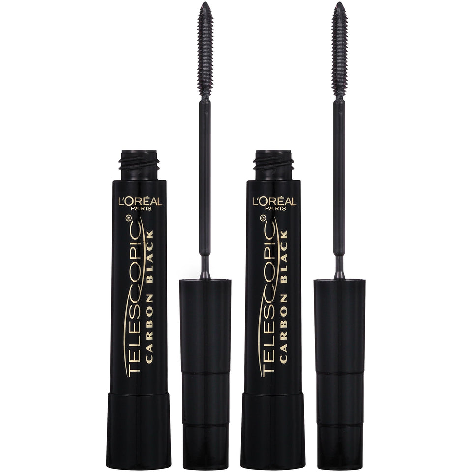 L'Oreal Paris Telescopic front view showing sleek tube and Carbon Black shade