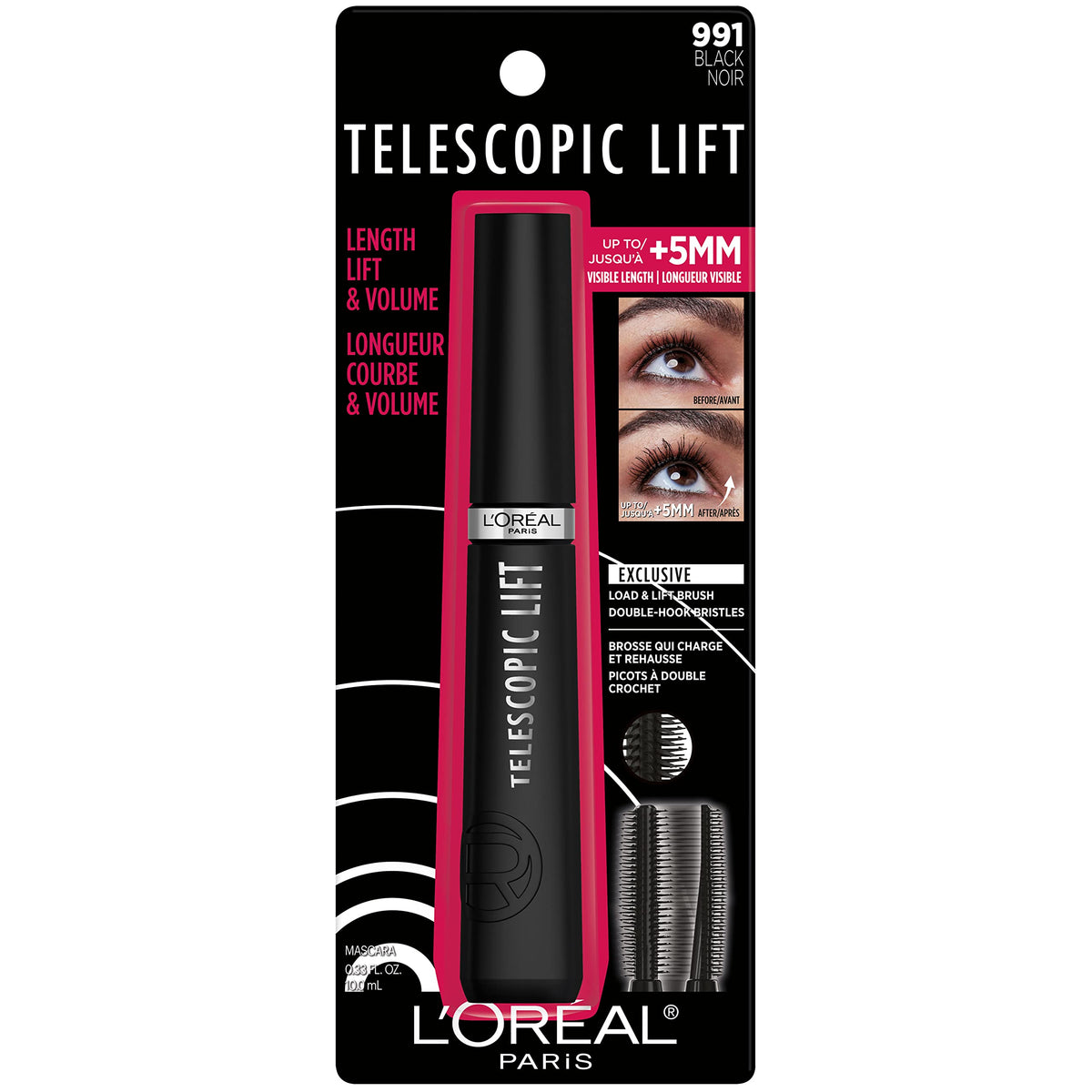 L'Oréal Paris model applying mascara showing easy use and lifted lash effect benefit