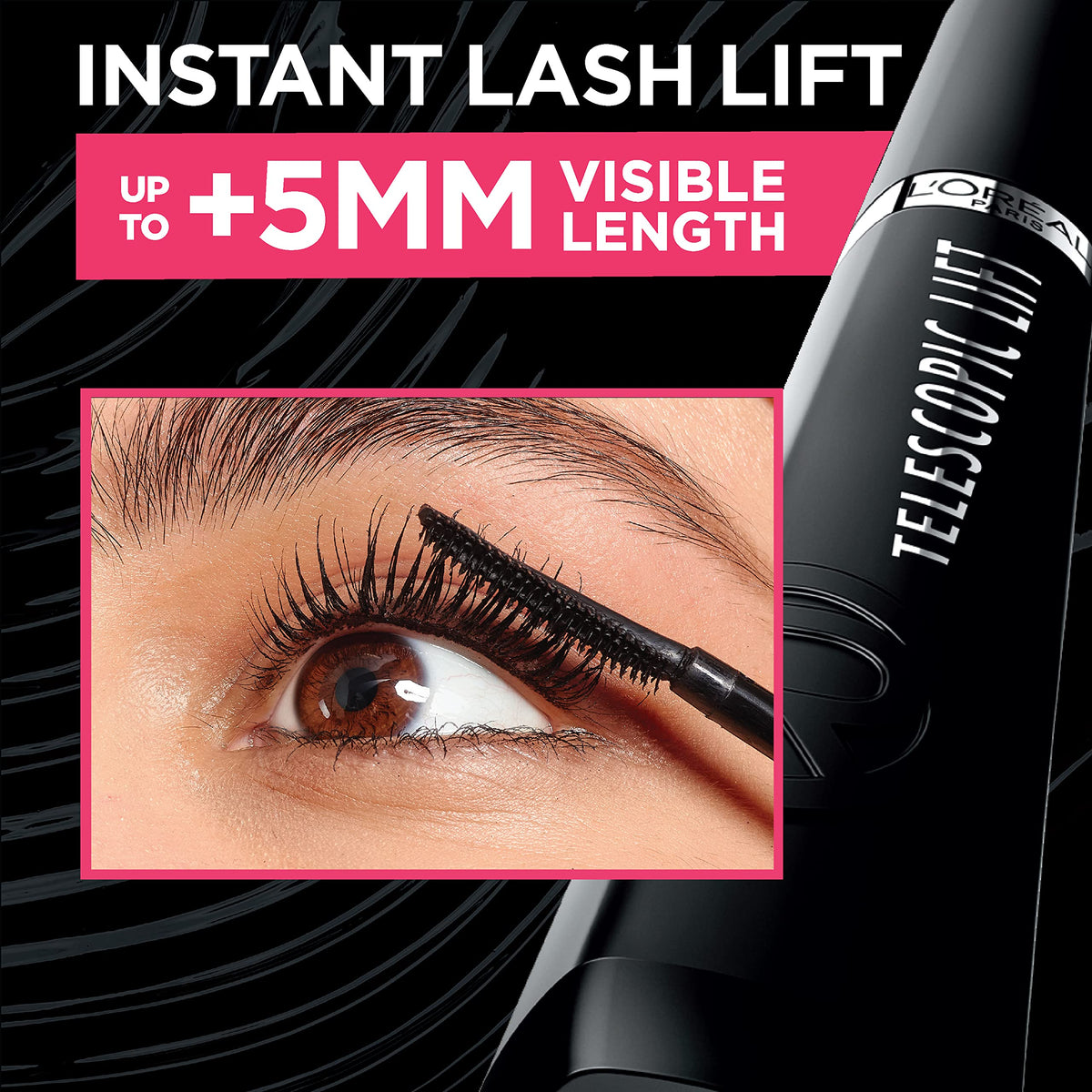 L'Oréal Paris mascara swatch on paper showing smooth pigmented texture and buildability