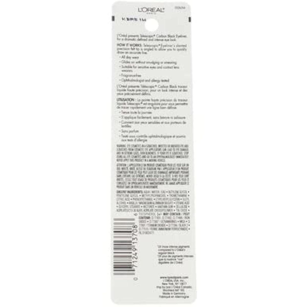 L'Oreal Paris eyeliner beside a ruler illustrating slim 0.08 oz size and portability