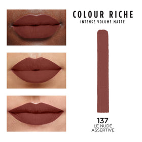L'Oreal Paris texture swatch on skin showing matte pigment and smooth finish