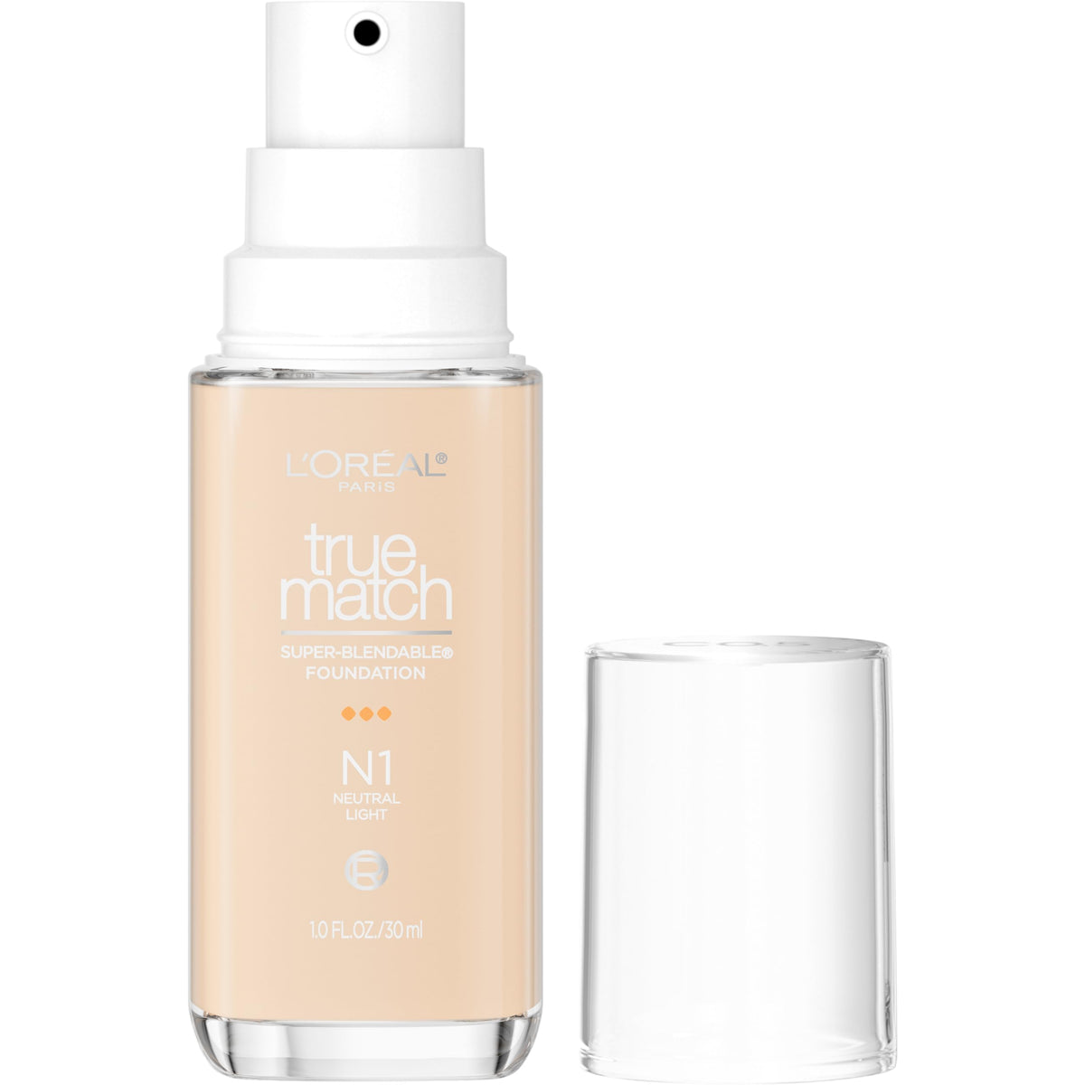 L'Oreal Paris front bottle shot showing shade N1 and compact design benefit