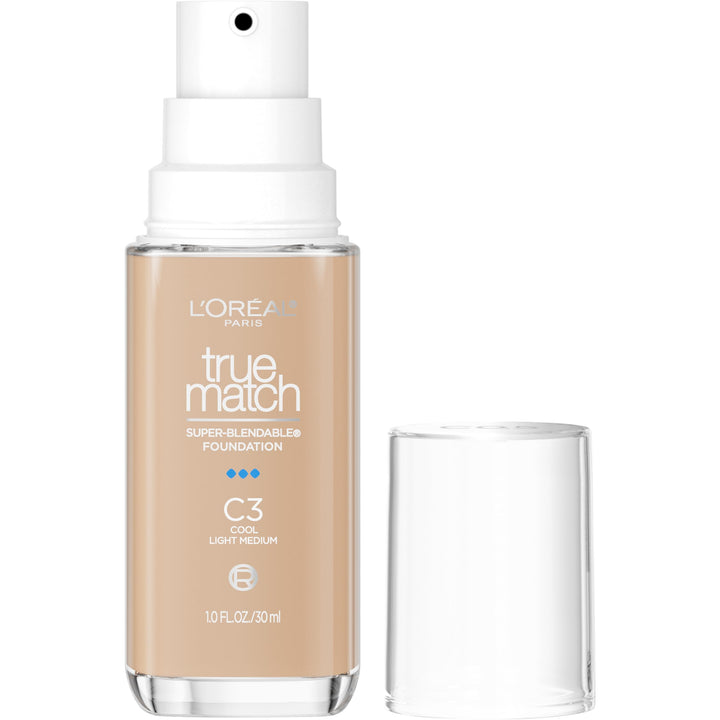 L'Oreal Paris front packaging showing shade C3 and 1 fl oz, clear branding benefit