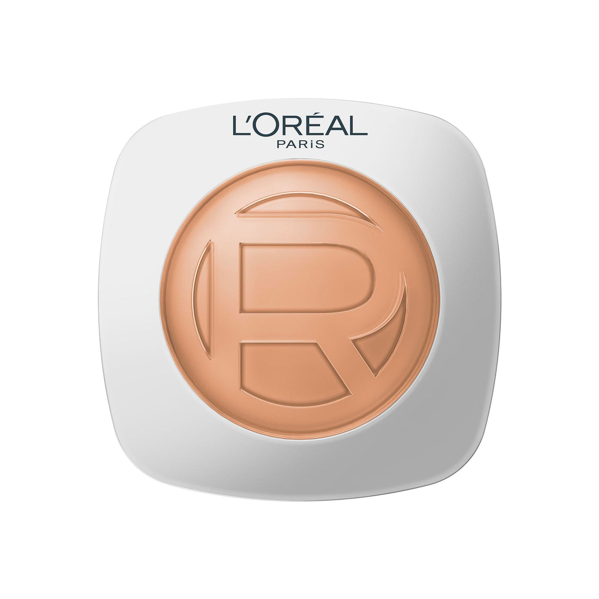 L'Oreal Paris compact front view showing sleek packaging and portable design benefit