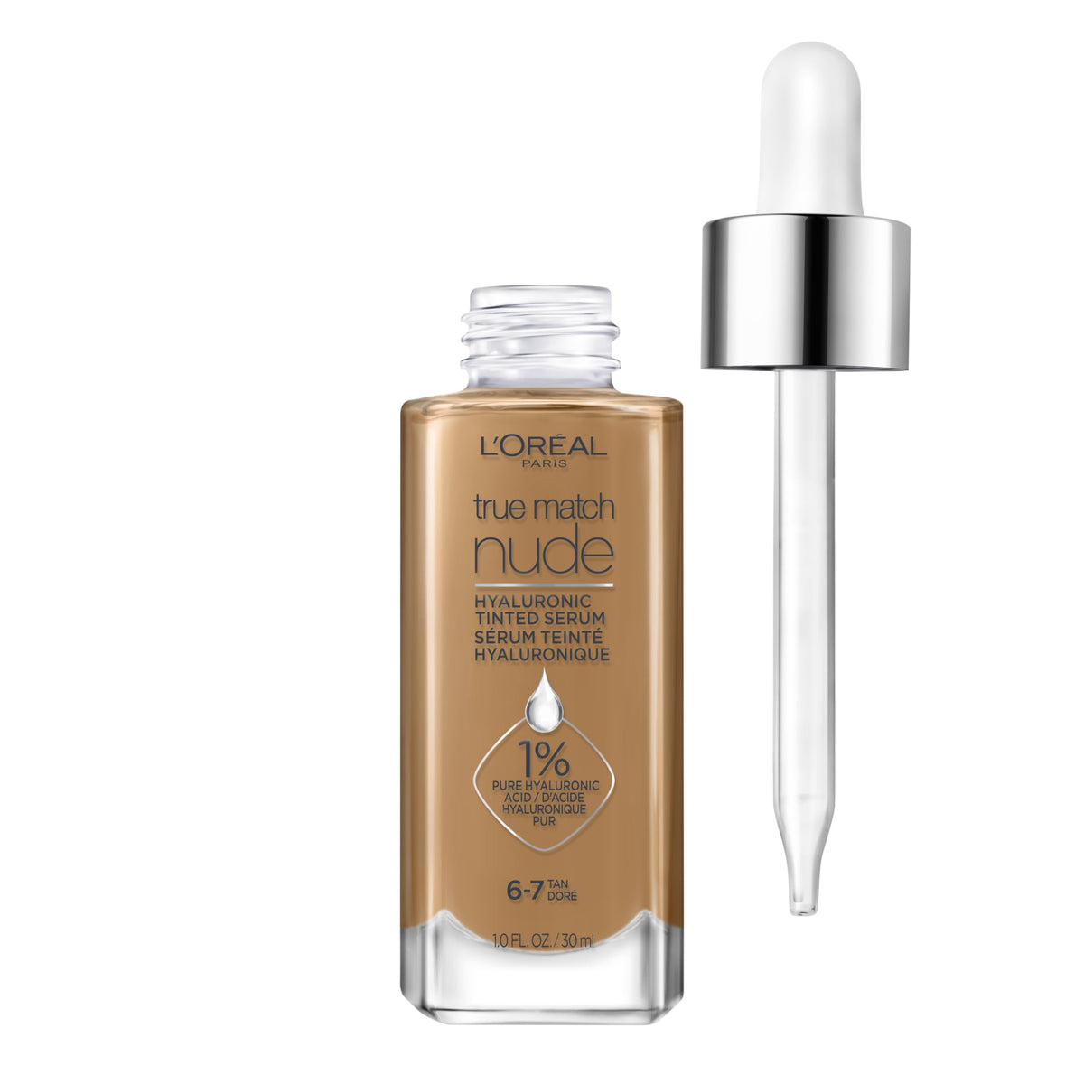 L'Oreal Paris front bottle showing compact tinted serum, easy everyday use