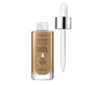 L'Oreal Paris front bottle showing sleek pump and shade label, portable hydration benefit