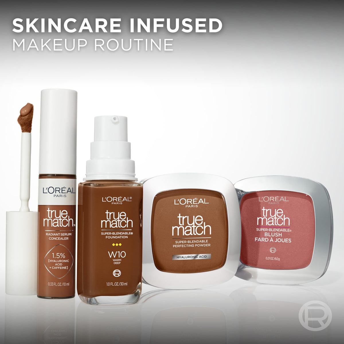 L'Oreal Paris vanity flatlay showing foundation with makeup tools for everyday use