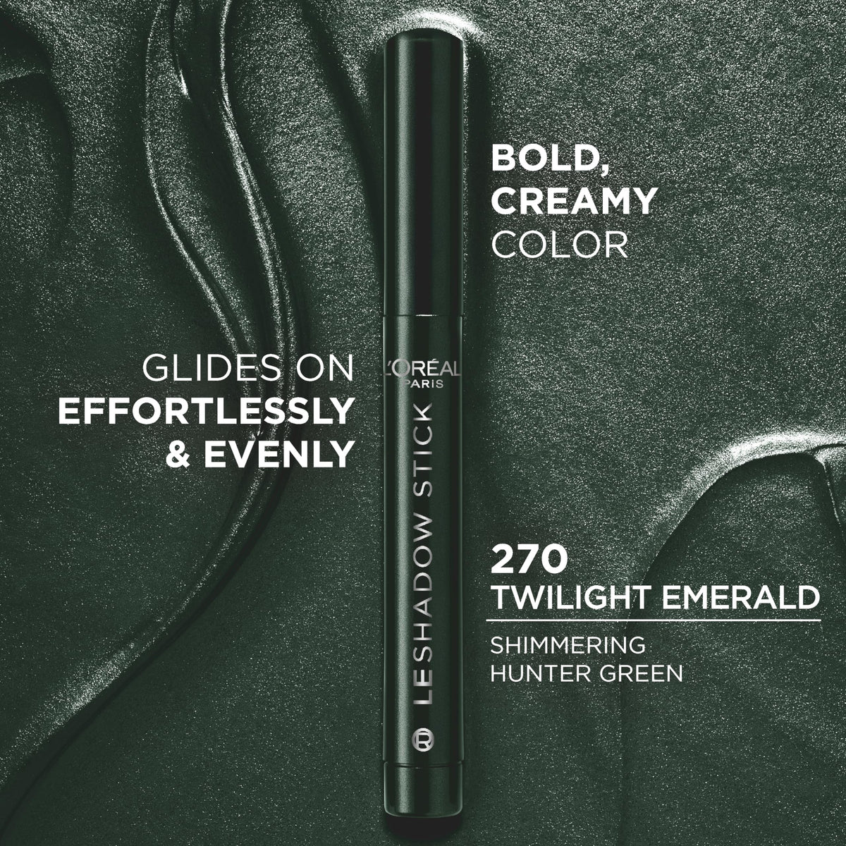 L'Oreal Paris shadow stick with cap removed showing retractable tip for easy application