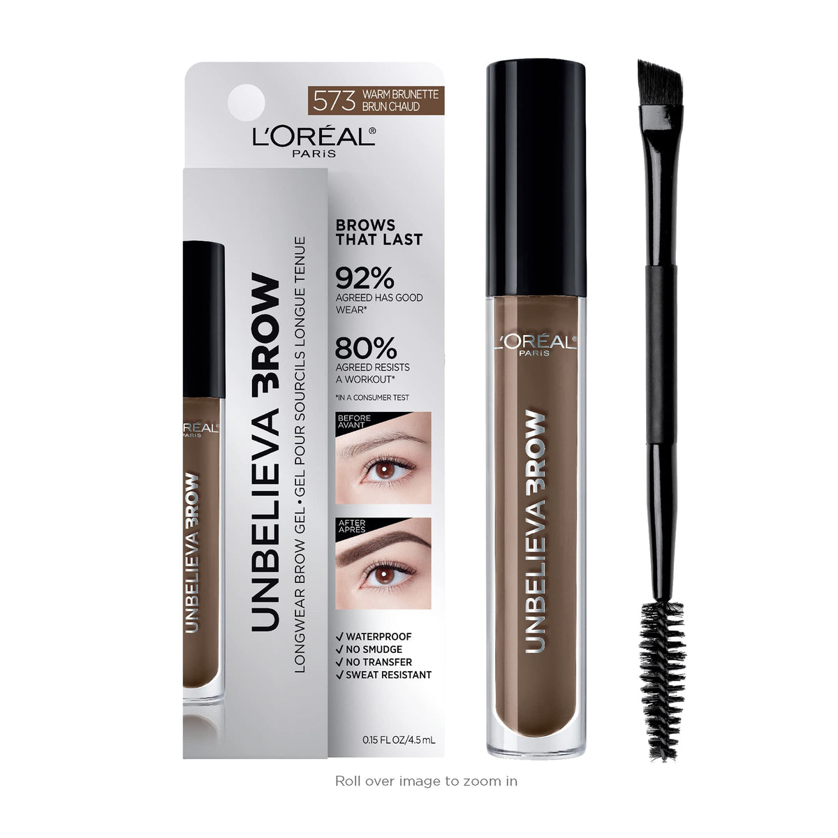 L'Oreal Paris front packaging showing compact tube and branding, easy travel convenience