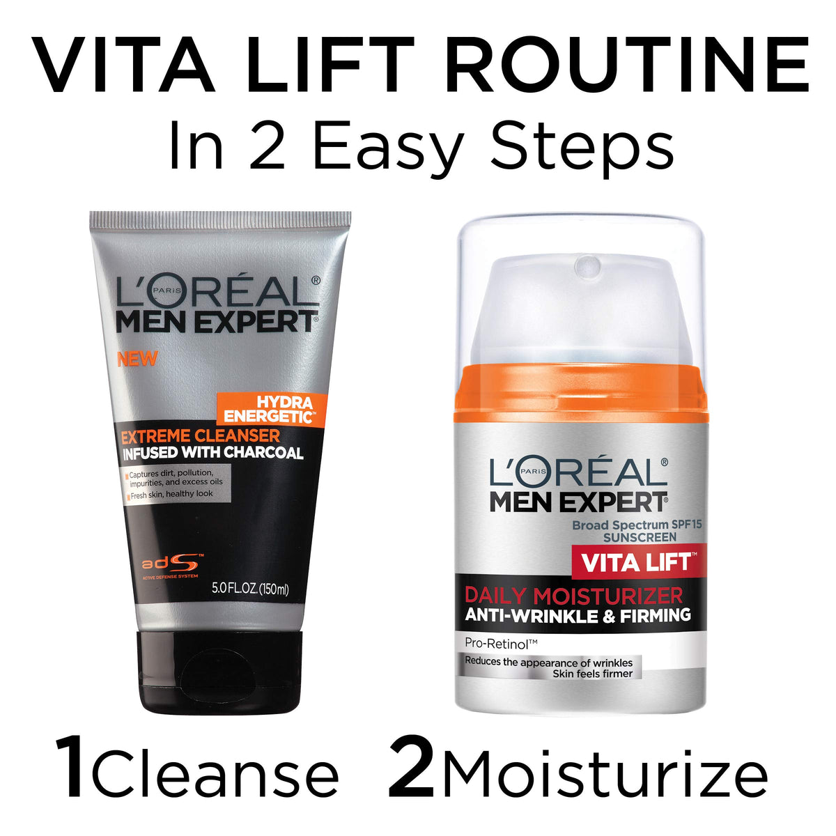 L'Oreal Paris Vitalift on bathroom shelf with razor indicating grooming routine benefit