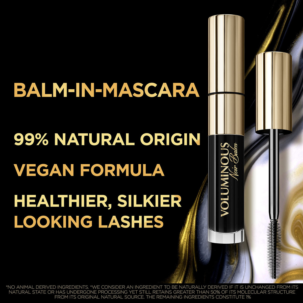 L'Oreal Paris before and after lashes showing fuller, natural brown definition
