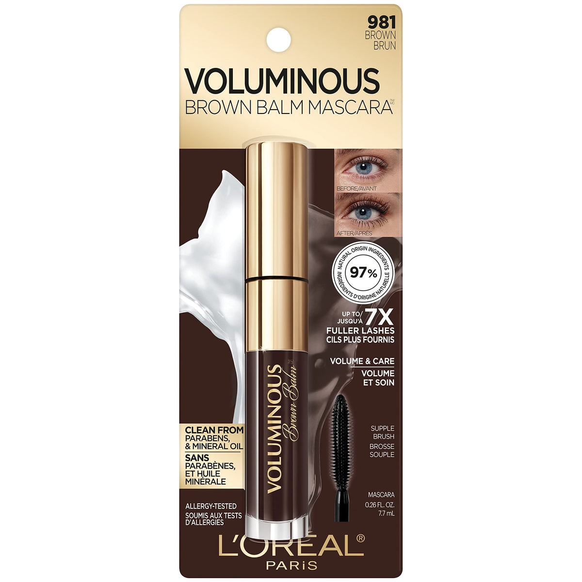L'Oreal Paris balm texture swirl showing creamy, buildable formula for volume