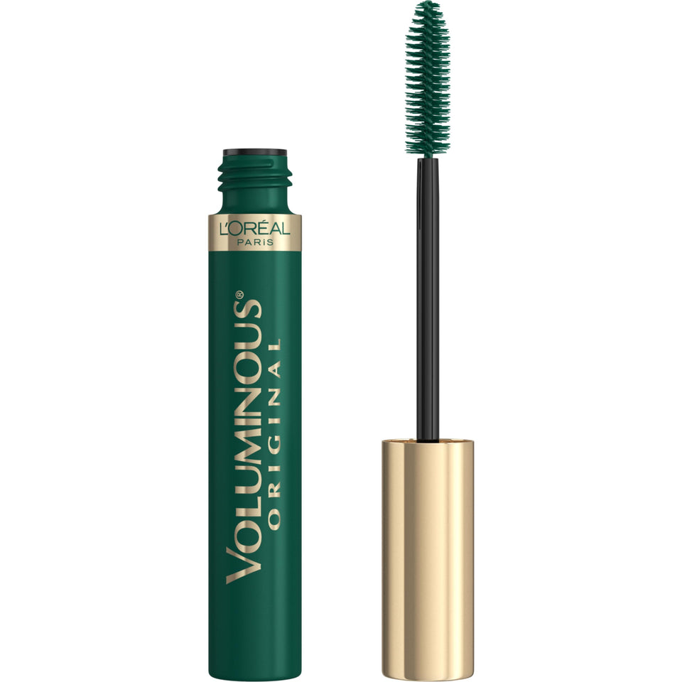 L'Oreal Paris front packaging showing deep green mascara and brand benefit