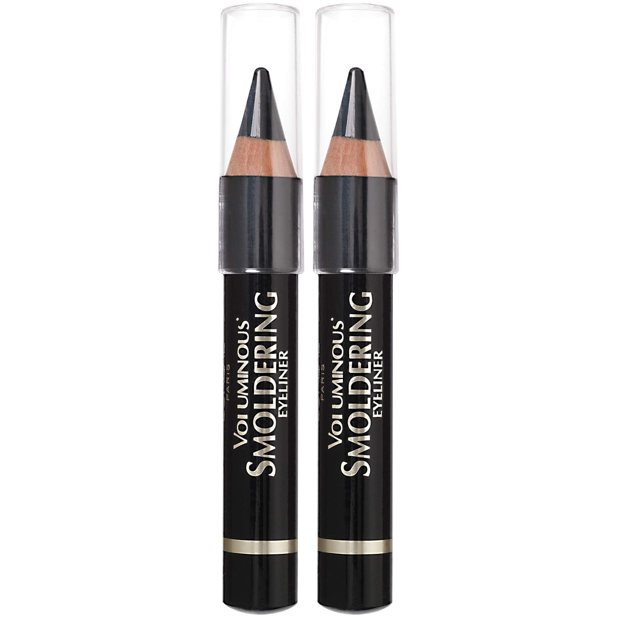 L'Oreal Paris front view of two eyeliners showing product pack and brand benefits