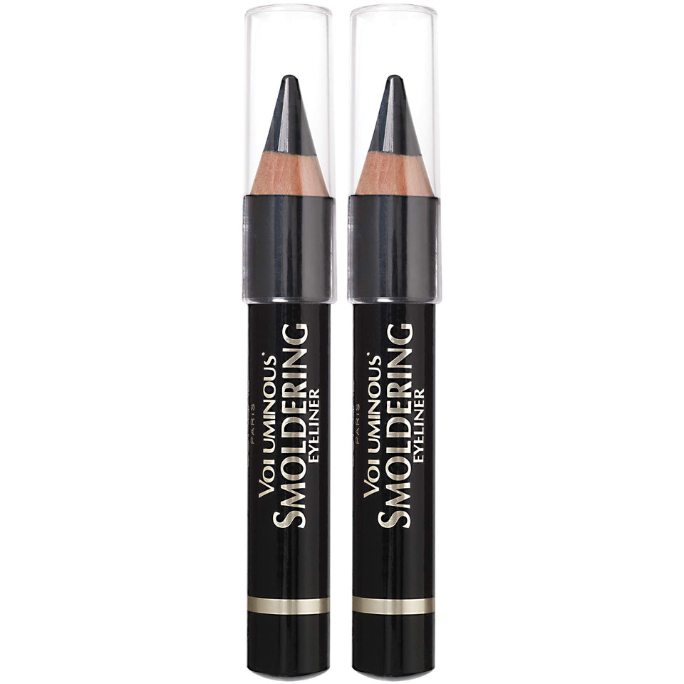 L'Oreal Paris front view of two eyeliners showing product pack and brand benefits