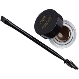 L'Oreal Paris product front showing Warm Brunette pomade and compact brush for precise shaping