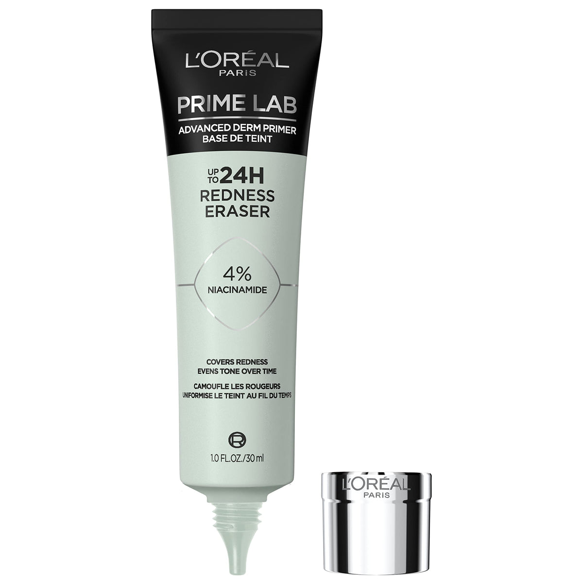L'Oreal Paris primer front packaging showing lightweight tube and branding, evens complexion