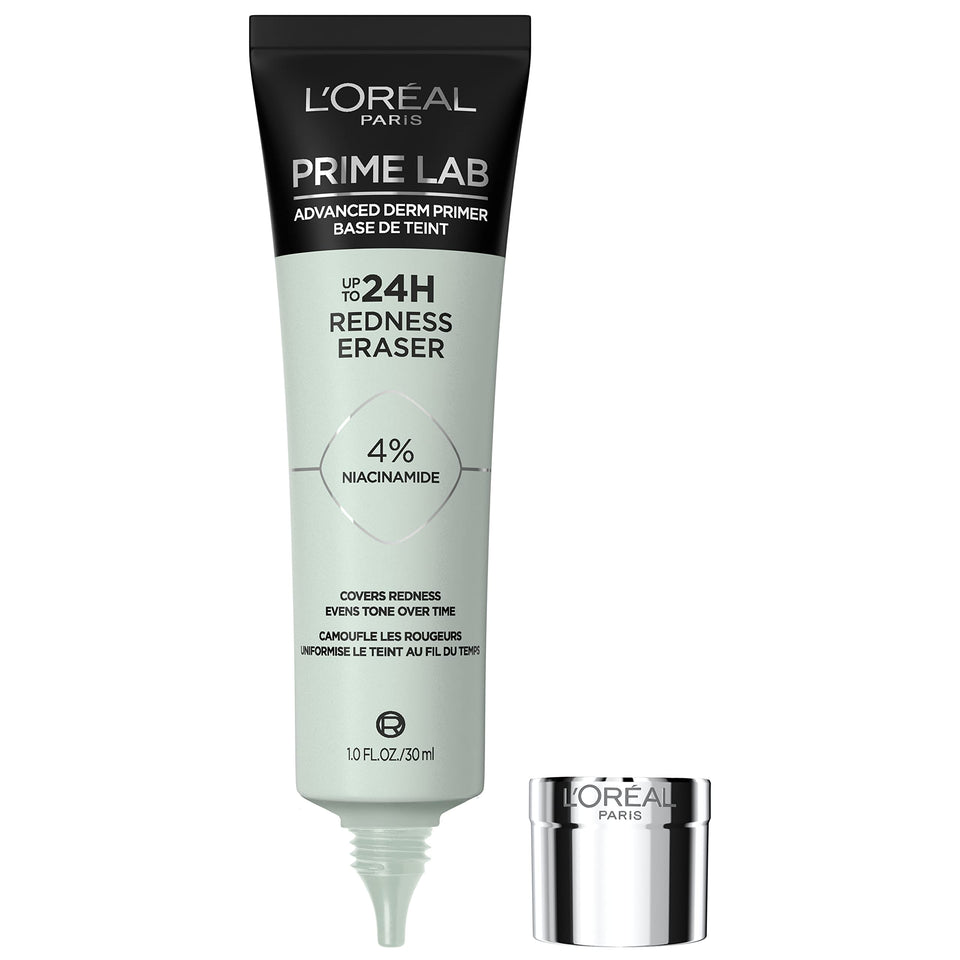 L'Oreal Paris primer front packaging showing lightweight tube and branding, evens complexion