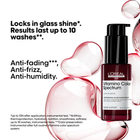 L'Oréal Professionnel label detail highlighting color-protecting formula benefits