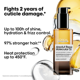 L'Oréal Professionnel applying oil to damp hair for heat protection benefits