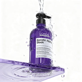 L'Oréal Professionnel on bathroom shelf conveying salon-quality routine